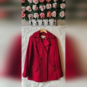 Hydraulic Vintage Cut Ruby Wool Pea Coat